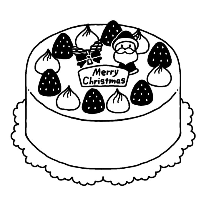 生クリームケーキ 白黒 フード ケーキ1 クリスマスのイラスト素材