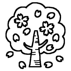 サクラ2 白黒 春 桜 お花見の無料イラスト ミニカット クリップアート素材