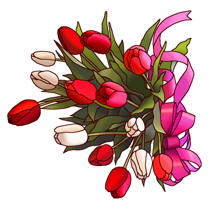 チューリップの花束 カラー5 春の花 無料イラスト素材