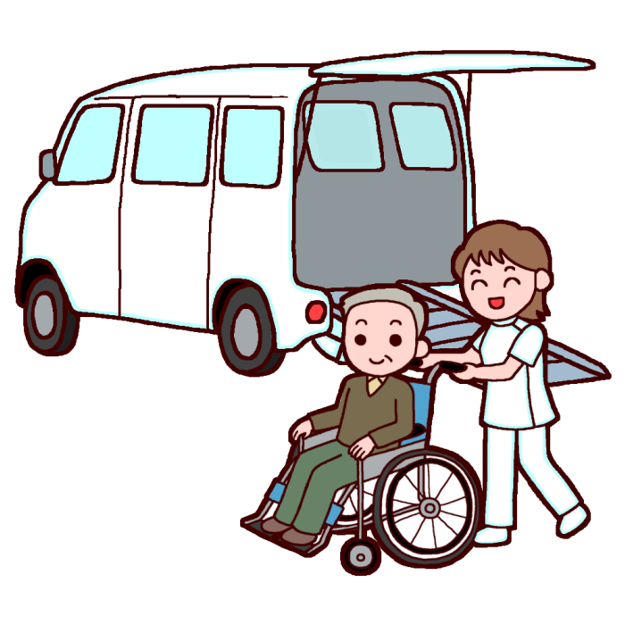介護保険タクシー2 カラー 訪問介護 入浴 介護 医療 無料イラスト素材