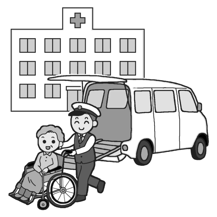 介護保険タクシー3 モノクロ 訪問介護 介護 医療 無料イラスト素材