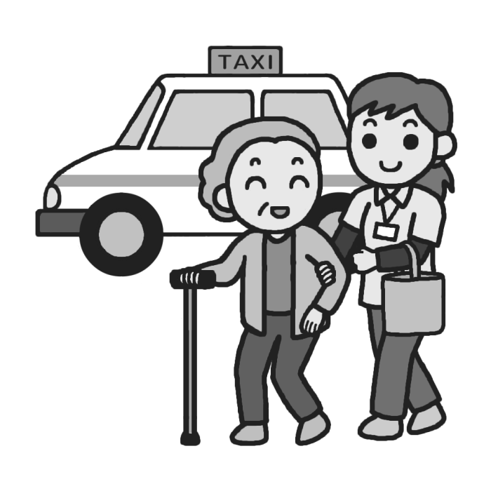 介護保険タクシー4 モノクロ 訪問介護 介護 医療 無料イラスト素材