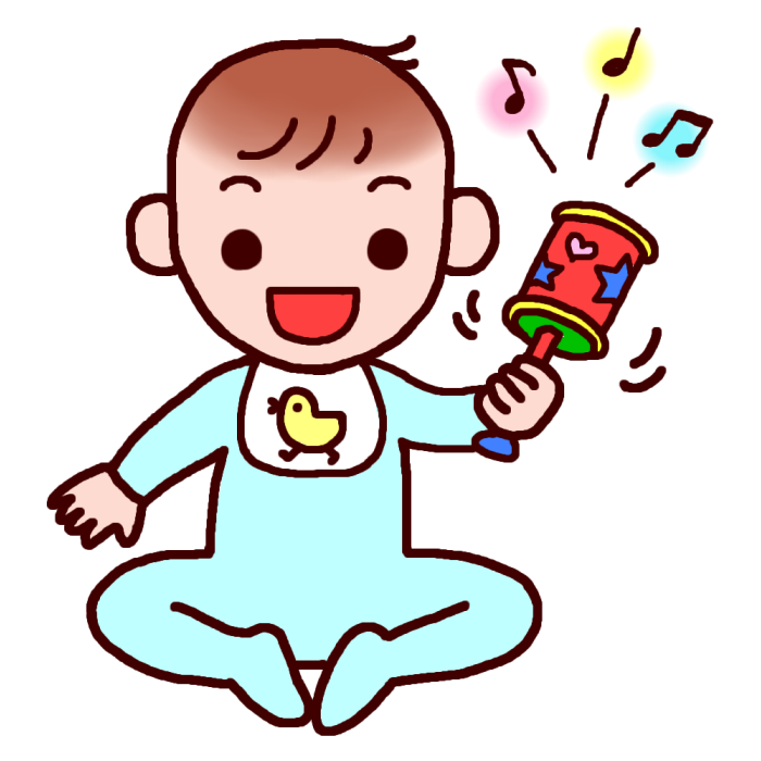 ガラガラ カラー 赤ちゃんの遊びの無料イラスト1 赤ちゃん ベビー 人物素材