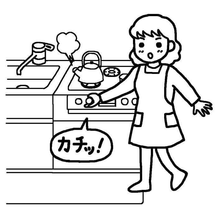 火を消しましょう 白黒 防災の日の無料イラスト1 秋の季節 行事素材