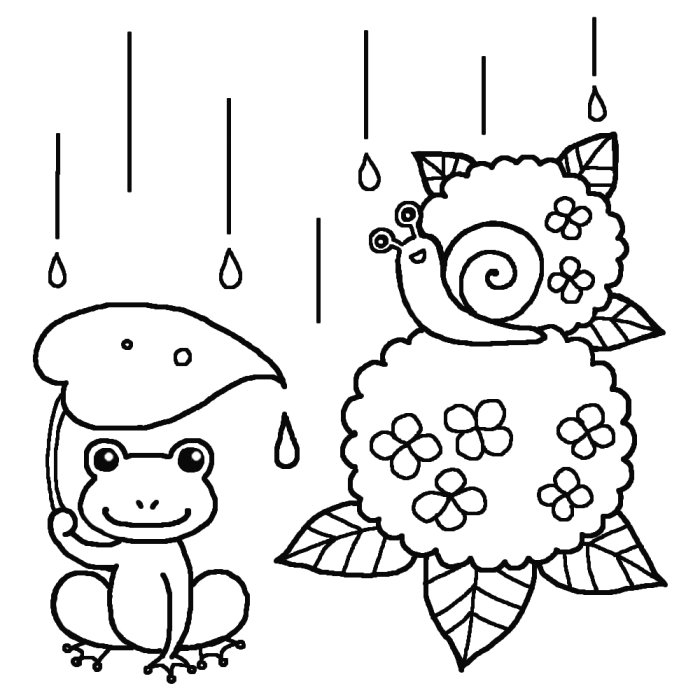 カエルとでんでん虫 アジサイ 白黒 梅雨 6月の無料イラスト 夏の季節 行事素材 梅雨の白黒イラスト素材 Naver まとめ