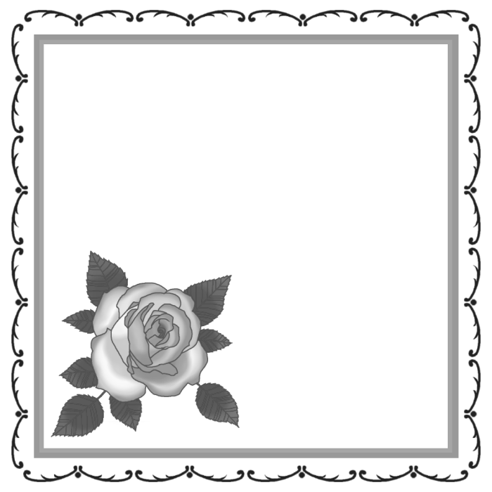 バラ1 モノクロ バラの花 枠 ふきだし 無料イラスト素材