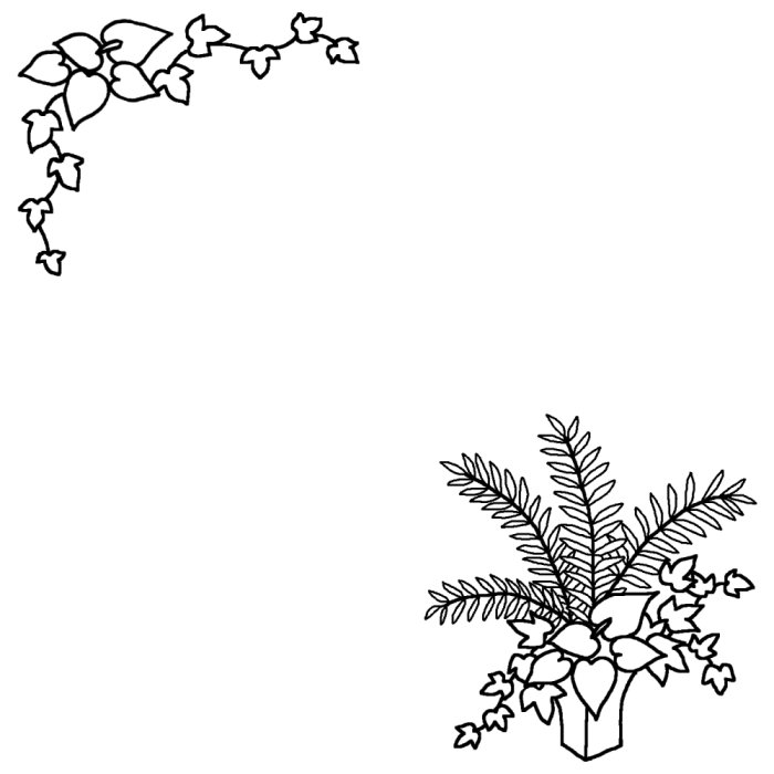 アレンジ 白黒 いろいろな観葉植物の無料イラスト 枠 ふきだし素材